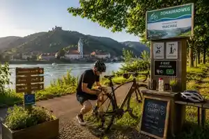 Fahrradservice mit Werkzeug, Luftpumpe und E-Bike-Lademöglichkeit am Donauradweg Wachau