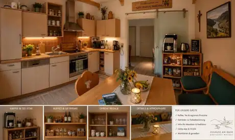 Gemütliche Gästeküche bei Zuhause am Bach in der Wachau mit Kaffee, Tee und Getränkebereich